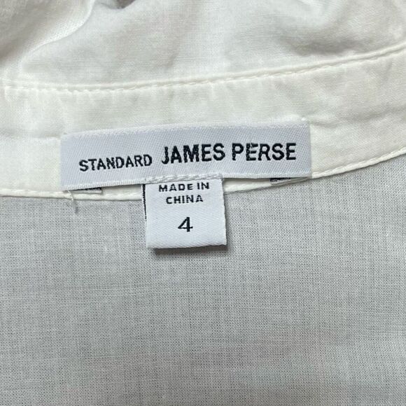 JAMES PERSE White Blouse Button Up Top Size 4 Cotton Collared 3/4 Sleeve - Picture 2 of 8